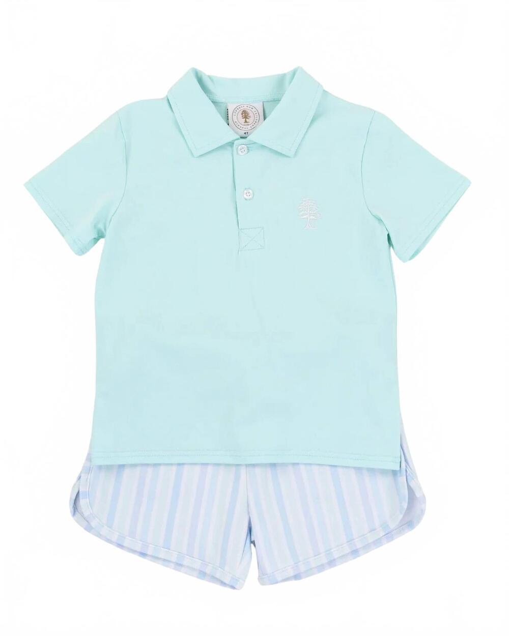 NEW CYPRESS ROW boys seaside stripe porter polo set in blue